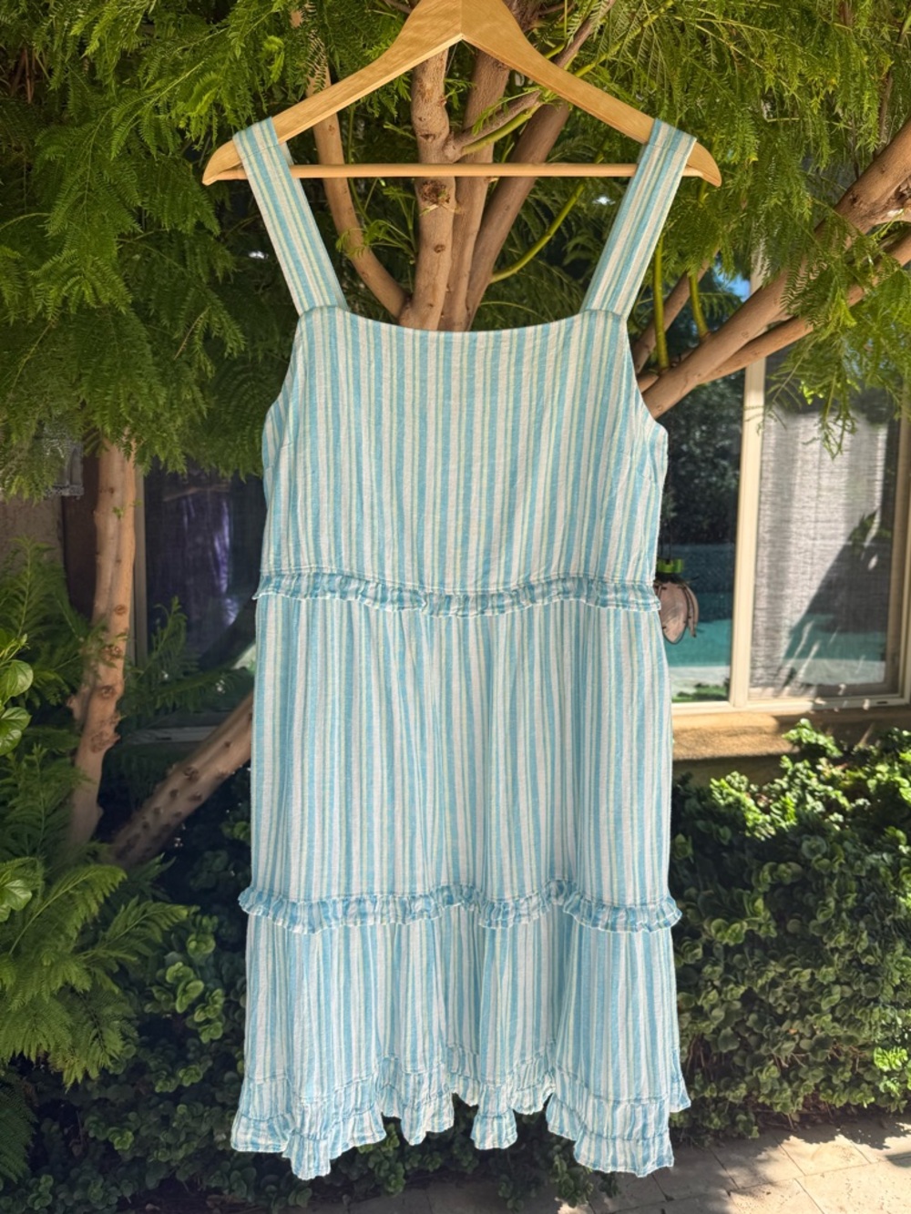 Rails Sandy Laguna Stripe Linen Blend Mini Dress Blue White M